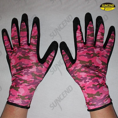 Colorful printed liner crinkle latex coated work gloves