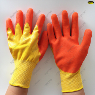 13g yellow yarn polyester chemical resistant finger reinforced sandy nitrile co