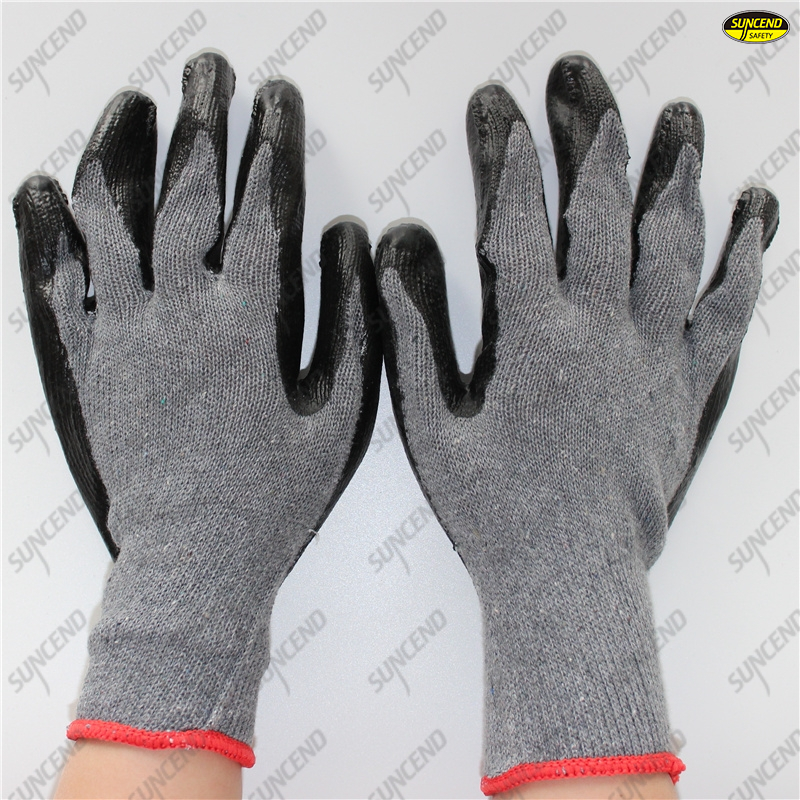 Winter oil resistant 10 gauge polycotton micro foam black nitrile gloves