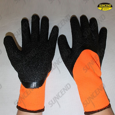 Orange and black latex 3/4 coated work gloves