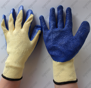 10 gauge polycotton guante crinkle dark blue latex gloves