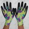 Flower color polyester shell half coated crinkle latex garden work gloves