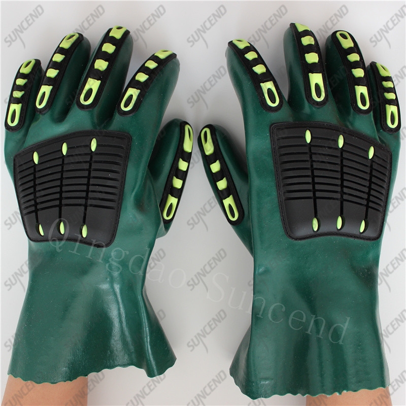 Anti vibration TPR back cotton liner sandy PVC coated gloves