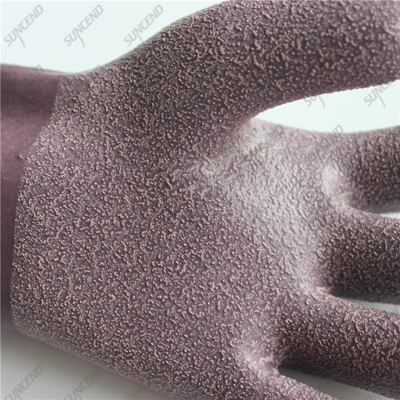 100% thick cotton liner micro sandblasting anti slip purple latex gloves