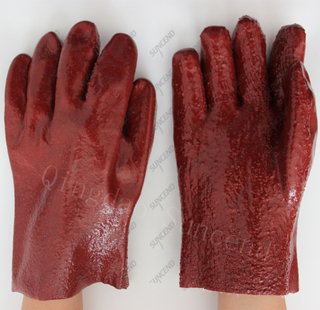 27cm cotton liner full coated rough finish chocolated PVC work gloves