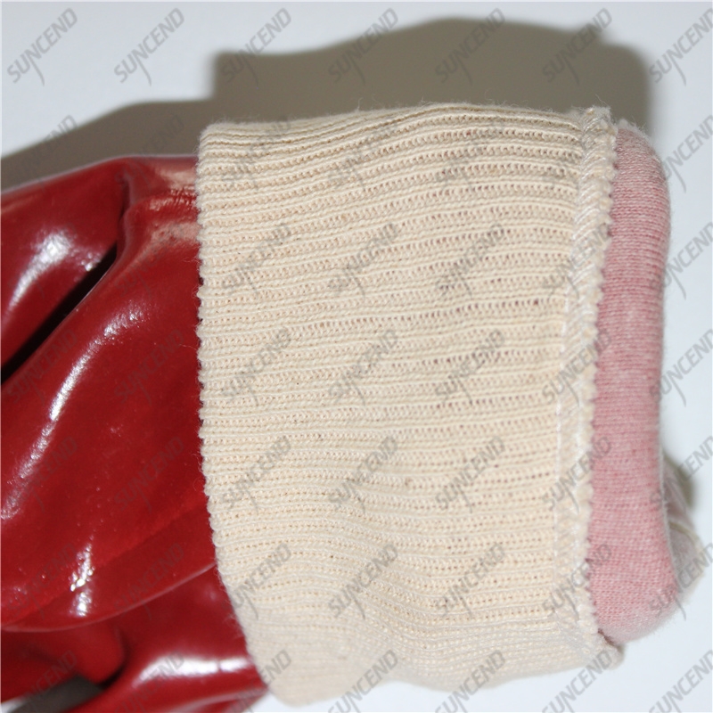 Jersey cotton lining 3/4 coating smooth red PVC anti chemical gloves