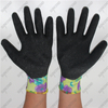 Flower color polyester shell half coated black crinkle latex garden work gloves