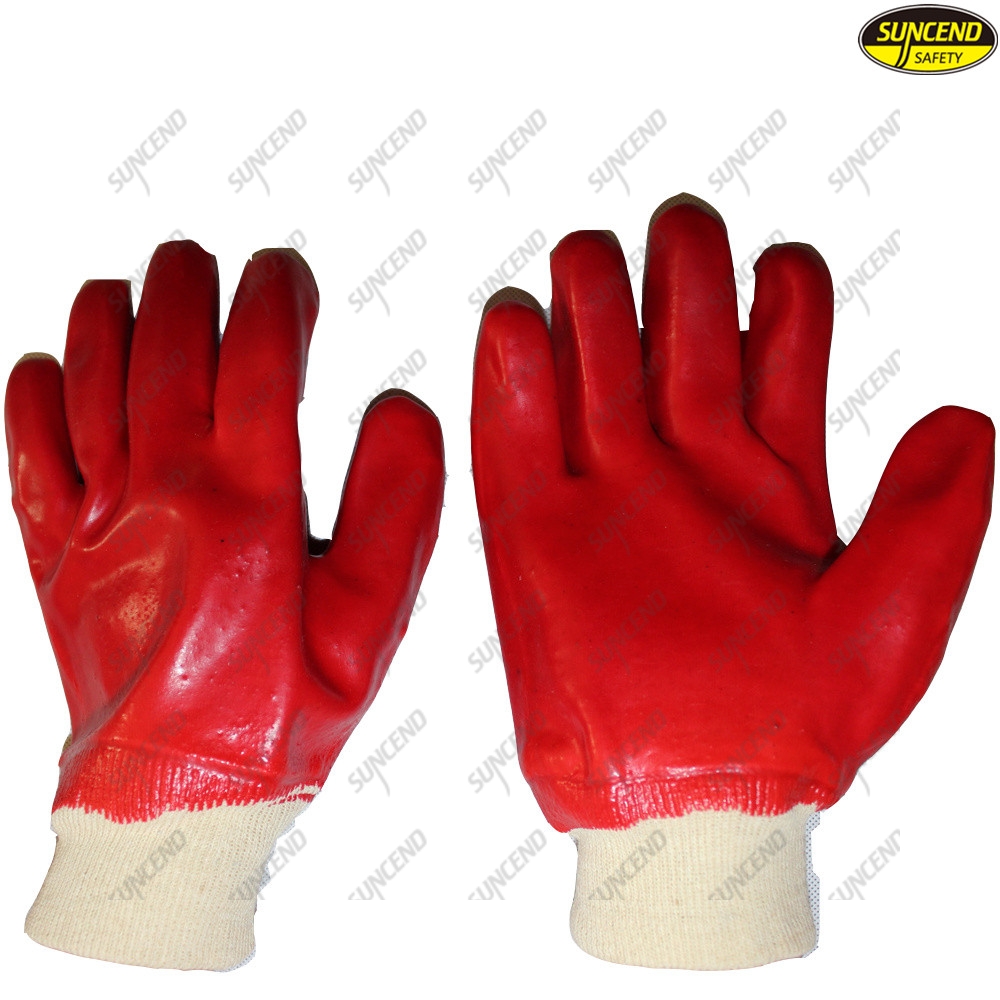 PVC coated knit wrist oil resistant working industrial safety gloves