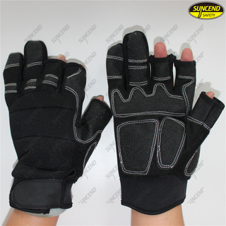 3 fingers mechanical work safety protective synthetic leather palm machinery glo
