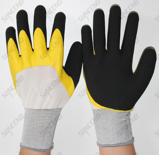 Best Popular Color Safety Glove with Yellow Latex Double Dipped Foam Finish
