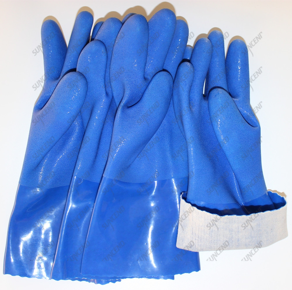 PVC double dipped men waterproof sandy finish aquaculture work gloves