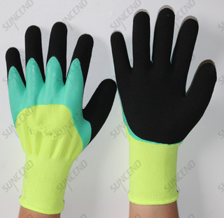 Yellow Polyester Shell with 3/4 Green Flat Latex And The Second Coating with Foam Latex Work Glove