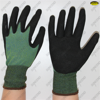 15g spandex nylon lining anti oil firm grip black sandy nitrile gloves