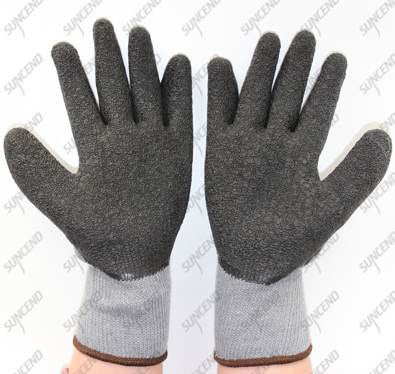 Firm grip crinkle half coated rubber palm grey latex heavy duty gloves