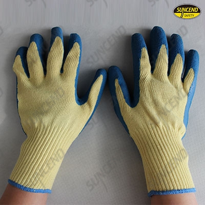 Aramid fiber liner latex rubber coated anti-cut work gloves 