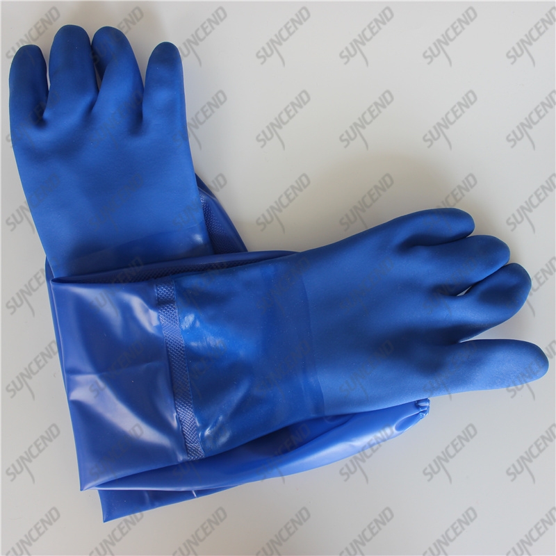 60cm long sleeve waterproof blue sandy PVC gloves