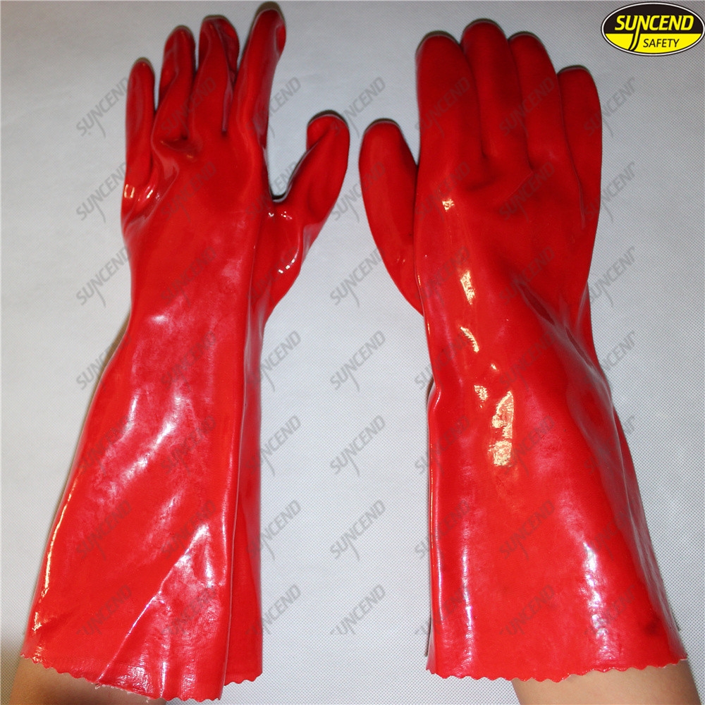 Waterproof smooth pvc coated hand protection gloves