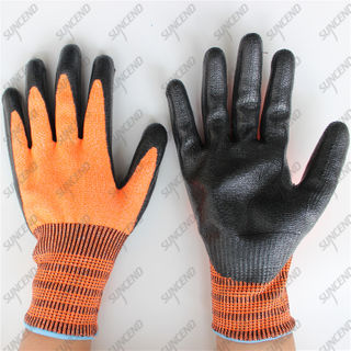 HPPE cut resistant level 5 matte smooth black nitrile coated safety gloves