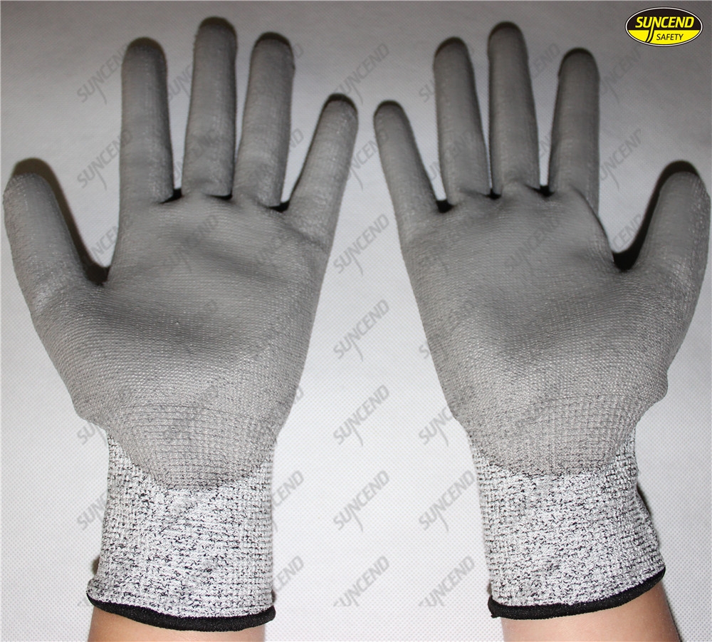 Cut proof HPPE liner hand protective pu coated gloves