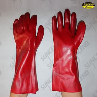 Red PVC fully dipped gauntlet work gloves
