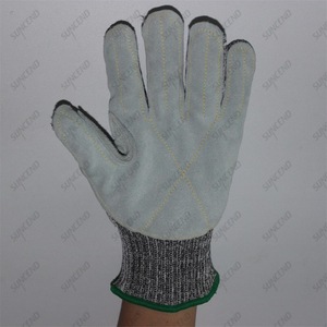 7 Gauge HPPE Seamless Knit Cut Level A5 Cow Split Leather Palm Coated Cut Resistant Gloves