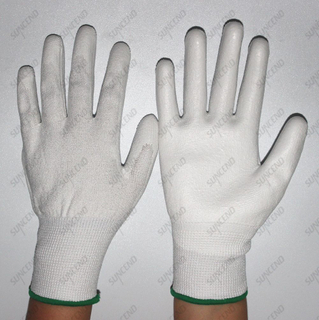 13 Guage HPPE Seamless Knit White PU Coated Light Weight Cut Resistant Gloves