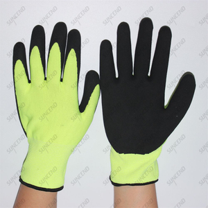 Fluorescent Yellow Nylon/ Polyester Liner Latex Palm Coated Sandy Finish Work Gloves