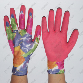 Colorful Printing Polyester Liner Latex Palm Coated Foam Finish Work Gloves