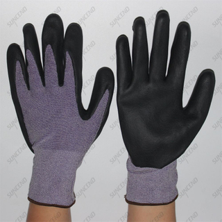15 Gauge Nylon+spandex Gray Liner Black Nitrile Palm Coated Foam Finish Work Glove