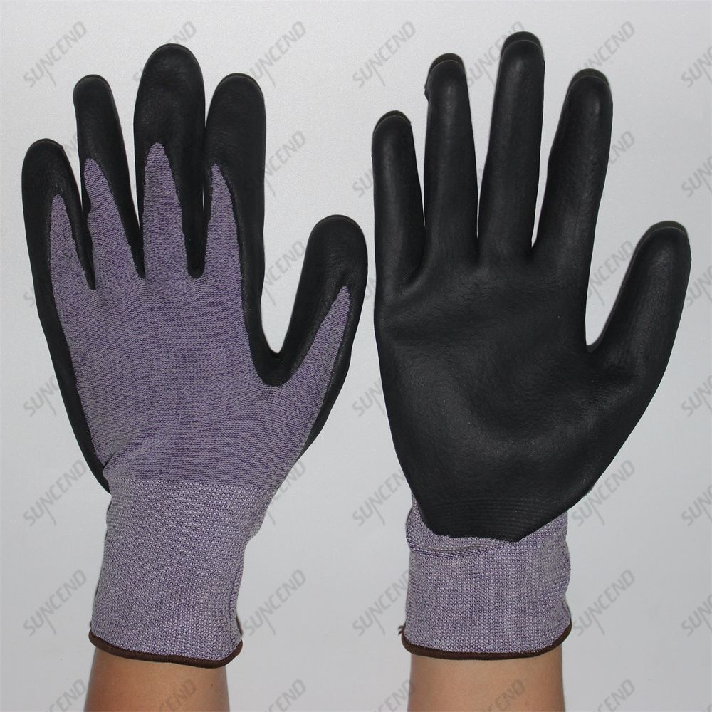 15 Gauge Nylon+spandex Gray Liner Black Nitrile Palm Coated Foam Finish Work Glove