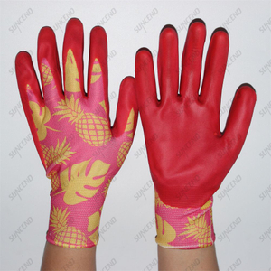 13 Gauge Flower Printed Shell Foam Nitrile Palm Coated Women Working Gardening Gloves