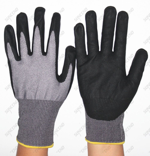 21 Gauge High Pressure PE Knitted ANSI A3 Cut Level Micro Foam Nitrile Plam Coated Super Fitness Thin Work Gloves