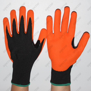 Orange Nitrile Sandy Finish Thumb Reinforced 18 Gauge Black HPPE Knit Cut Resistant Gloves