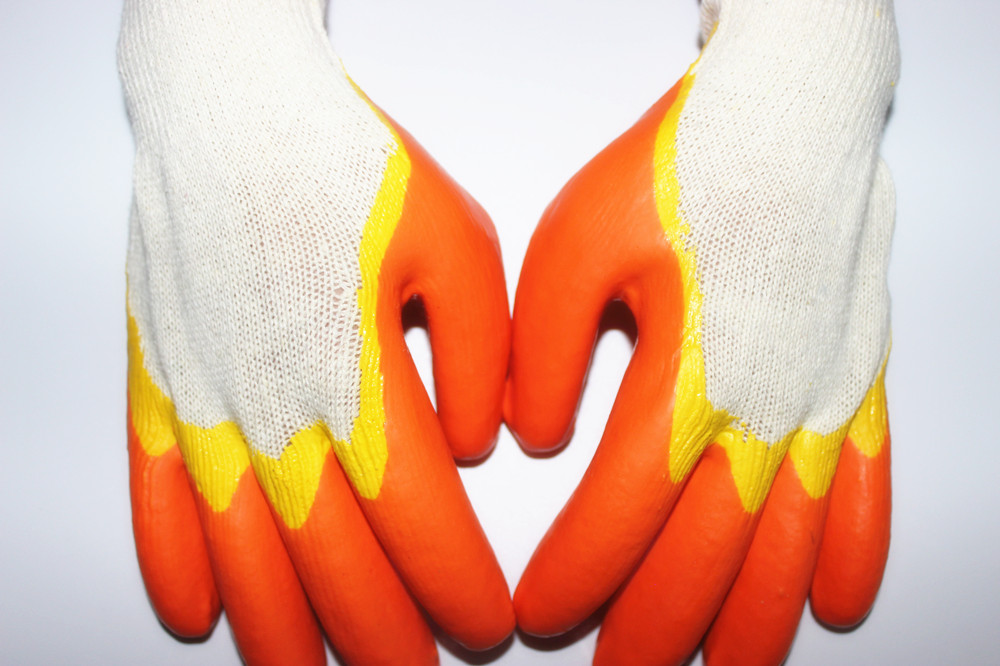 New designed thumb full dipped double latex orange&yellow color construction work gloves