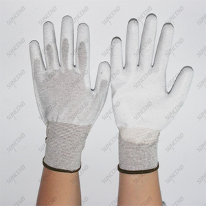 13 Gauge Nylon+Carbon Fiber Liner White PU Palm Coated Work Gloves