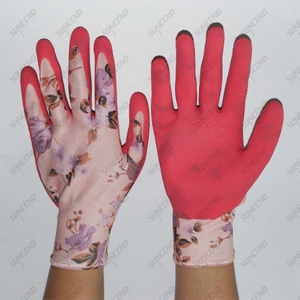 13 Gauge Colorful Printing Polyester Liner Latex Palm Coated Foam Finish Work Gloves